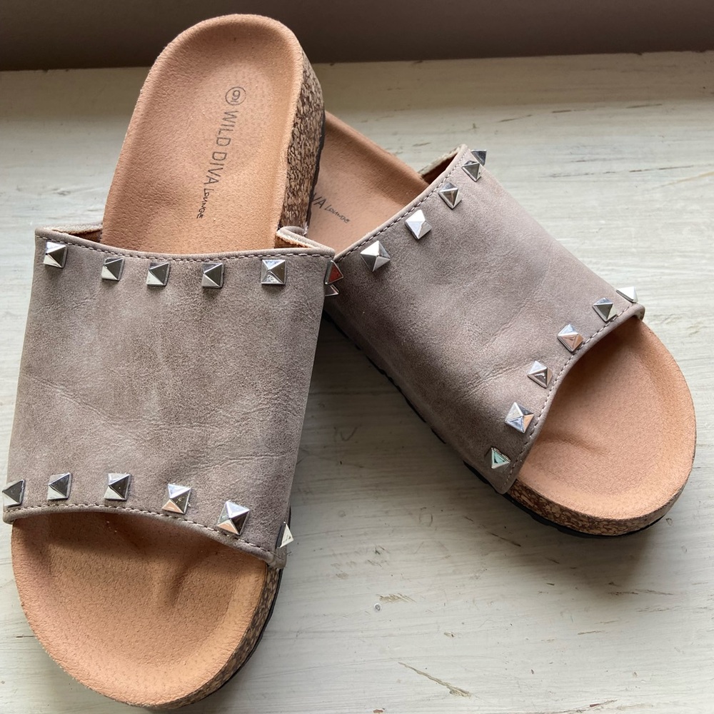 Wild Diva Lounge Faux Suede Slides with Studs